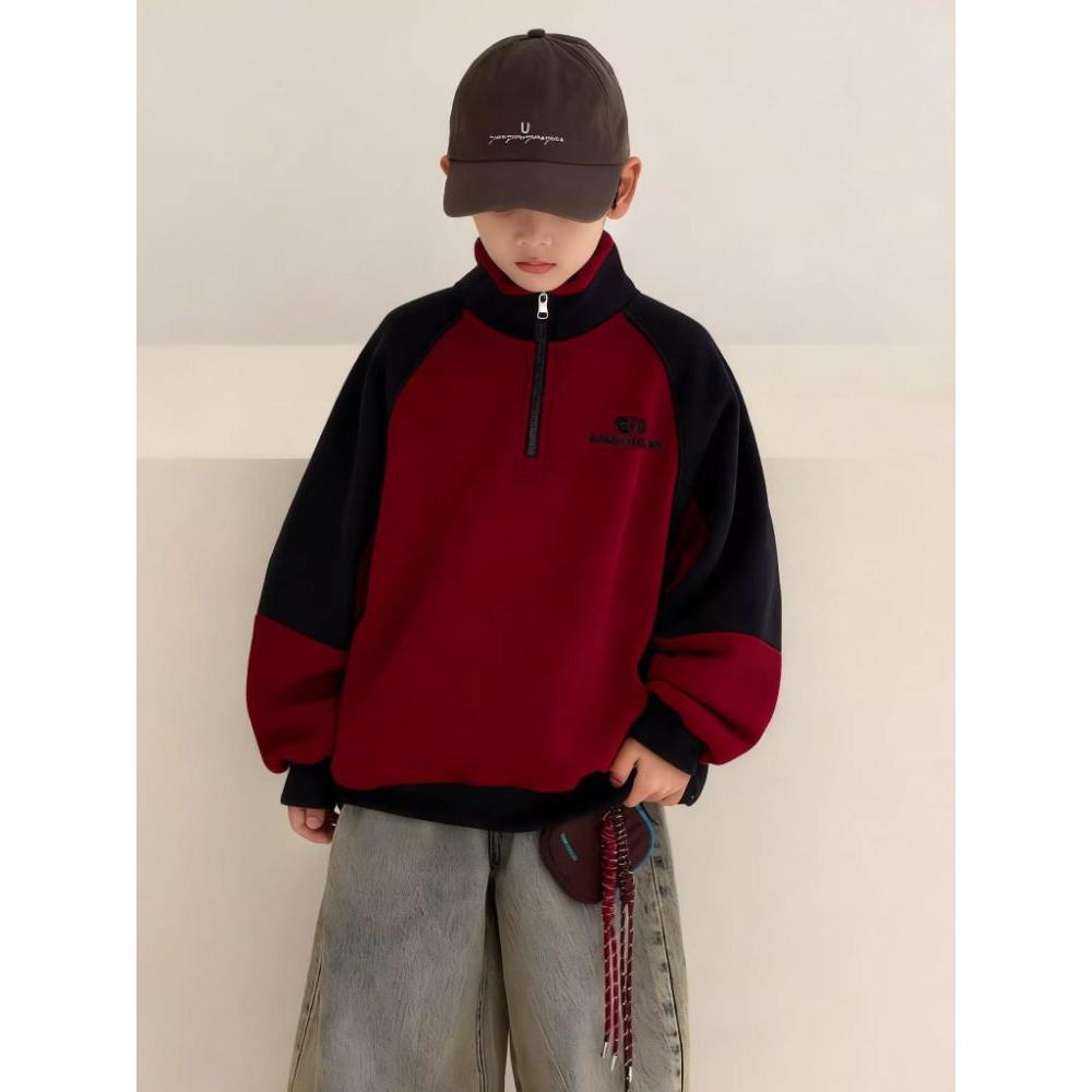 

Boys Red Velvet-Thickened Hooded Fleece Jumpsuit for Autumn/Winter 2025 - Year of the Rooster Trend. 160 cm