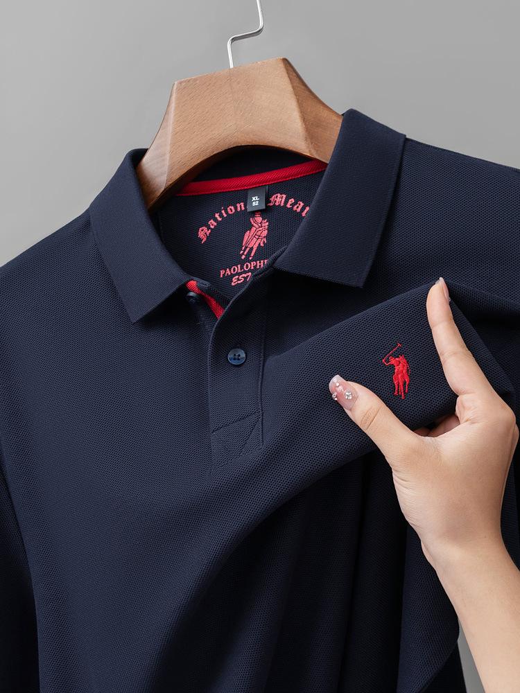 Python Dragon Herren Langarm-Polo aus doppelseitigem Piqué-Baumwollstoff mit gesticktem Umlegekragen