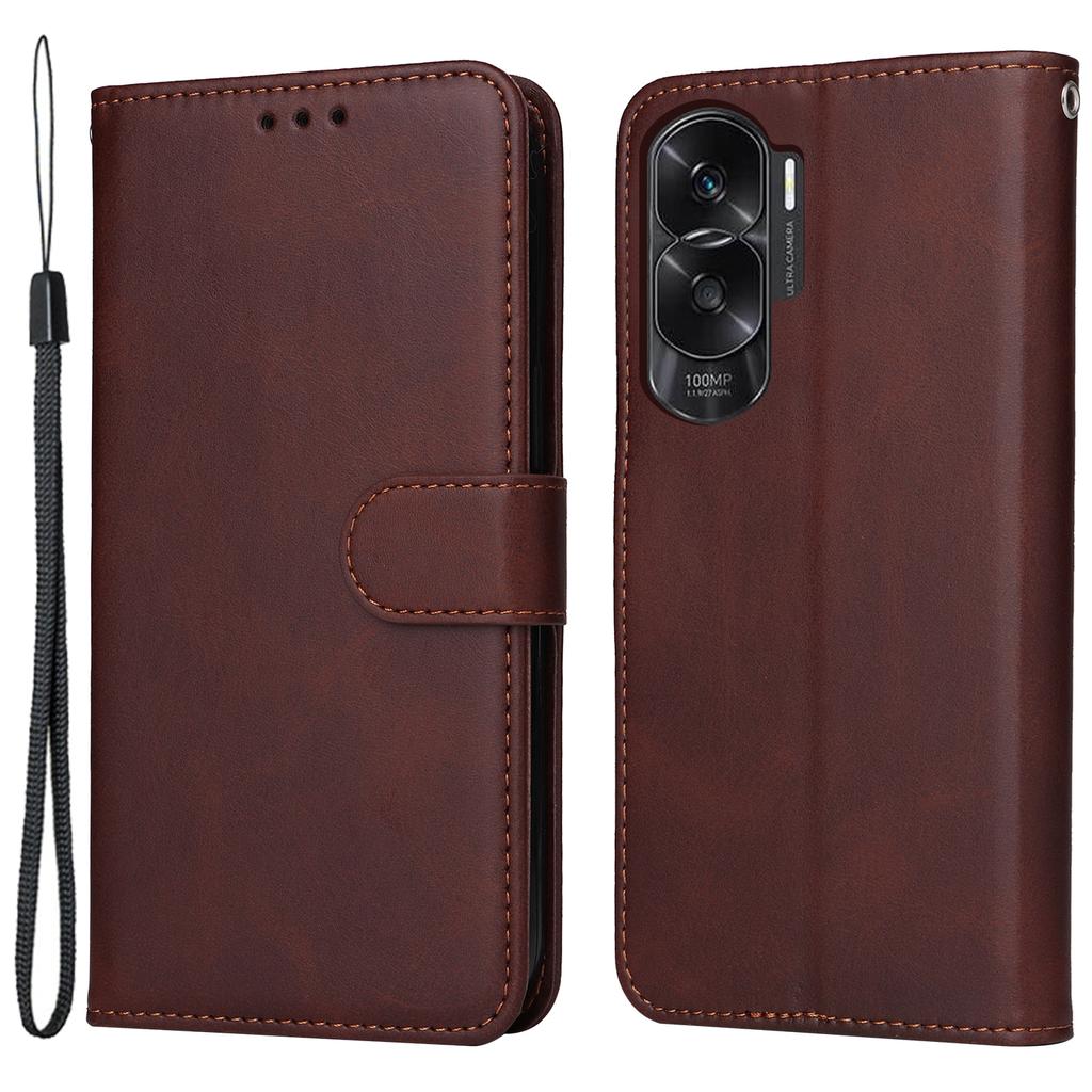 Cell Phone Cover for Honor X50i 5G/90 Lite 5G Calf Texture Anti-scratch PU Leather Wallet Stand Case with Strap