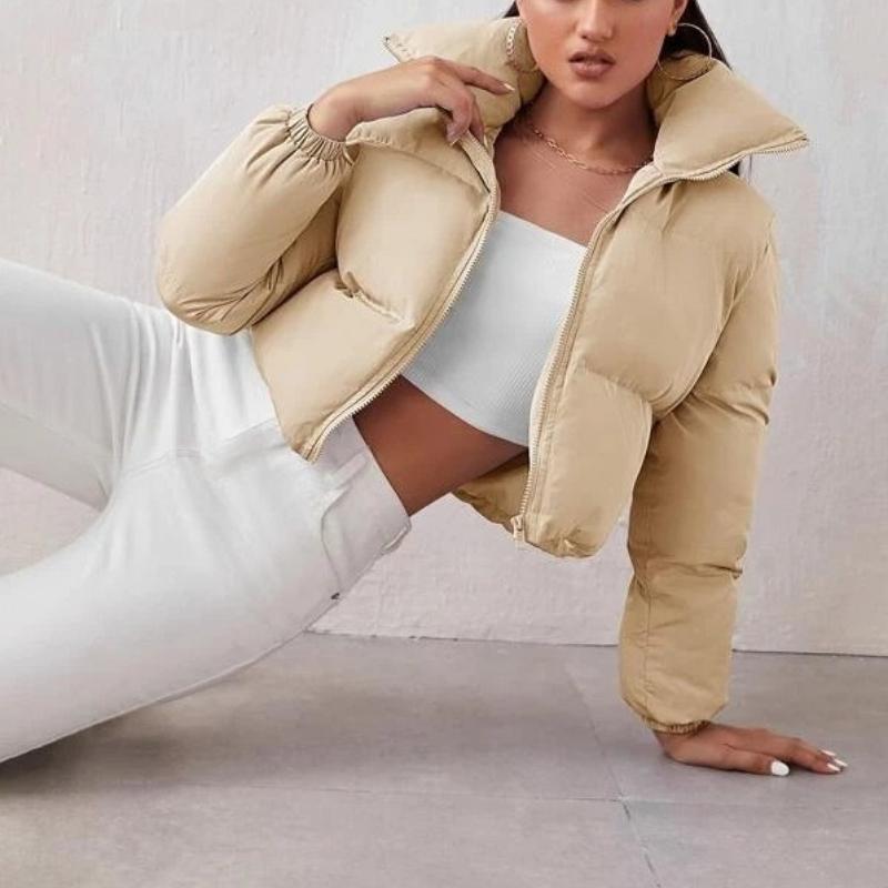 

Женское пальто на хлопковой подкладке 2023, зимнее модное повседневное пальто с длинными рукавами и воротником-стойкой, женская куртка L абрикосовый