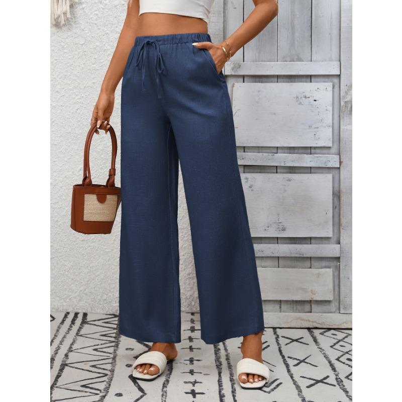 Independent Station Women's Solid Color Loose High Waist Wide Leg Cotton and Linen Trousers for Women