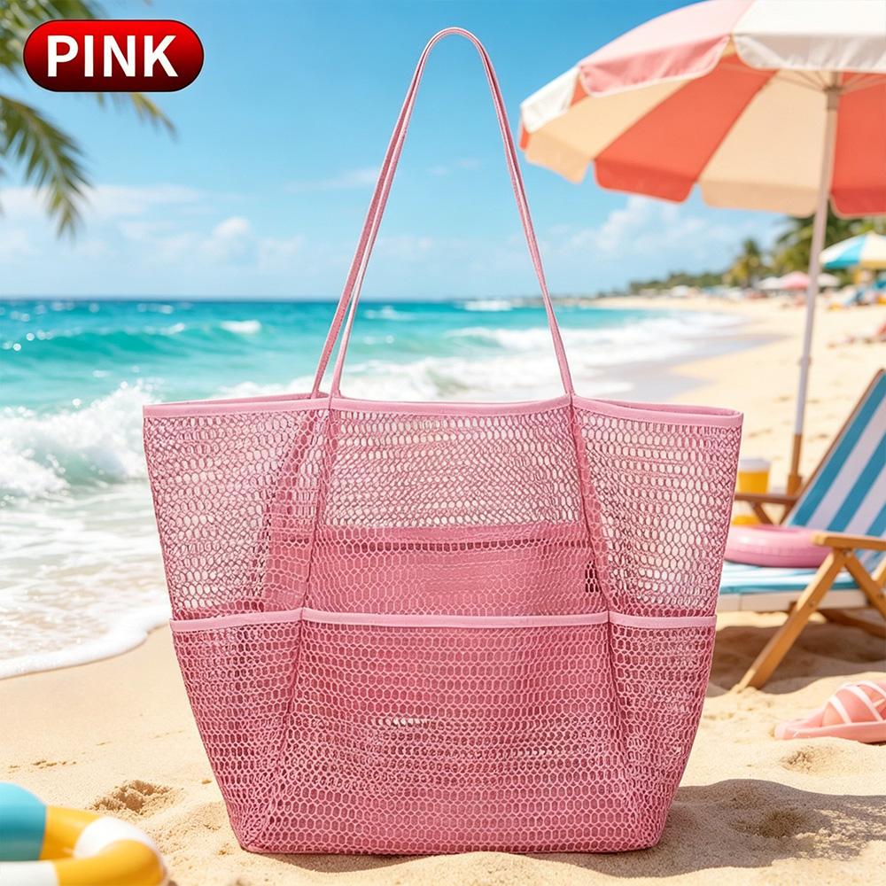 Hollow Mesh Beach Bag Oversized Tote Single Shoulder Handbag Portable Swim Travel Organizer Pouch