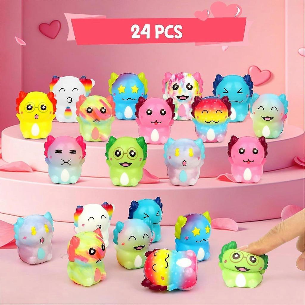 24PCS Axolotl Mochi Squishy Toys for Classroom, Gifts for Kids with Exchange Cards, Classroom Party Favors for Boys and Girls, Funny Stress Relief Toy