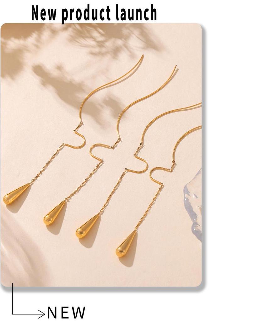 Women's Luxury Water Drop Tassel Earrings - Stainless Steel Wire, Modern Design