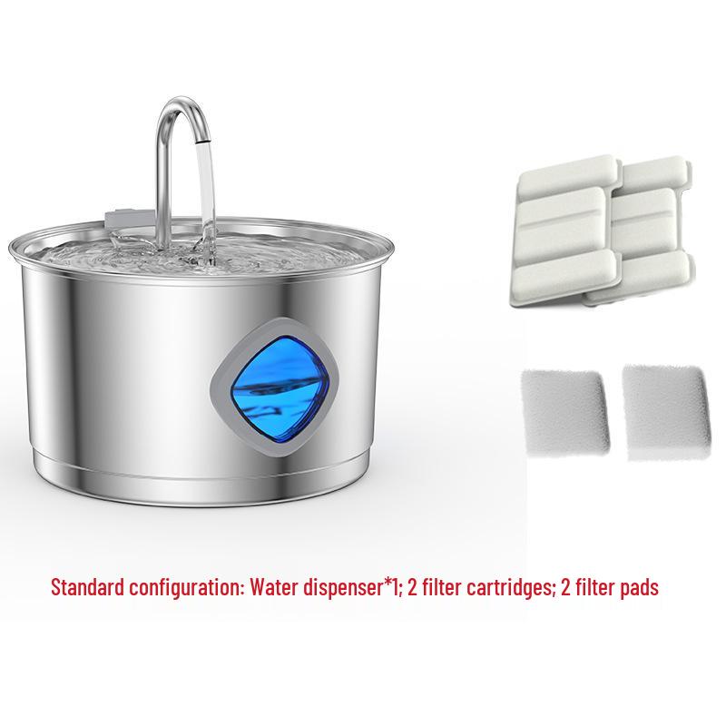 Stainless Steel Silent Pet Water Fountain - 2.8L Large Capacity for Cats