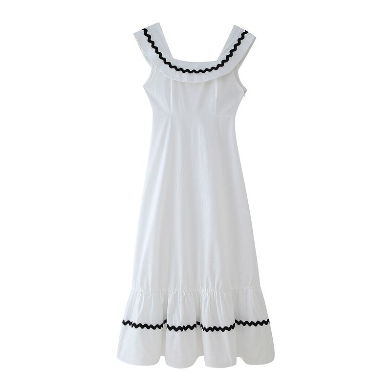 

Kaslead New Arrival Women s Clothing Fashion Style Fashion Casual Minimalist Cotton Linen Long Patchwork Dress White L