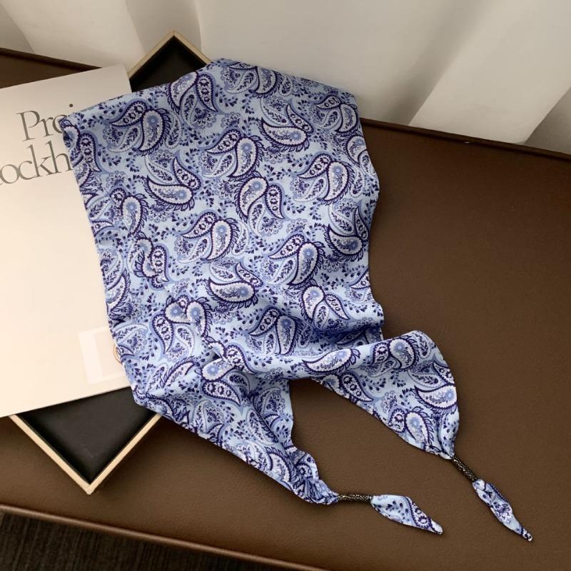 Silk scarf new fashion wheat ear cashew flower silk scarf head scarf beaded small scarf scarf triangular scarf waist tie