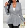 Spring Autumn Winter Women's Fashion Casual Solid Color Printed Jacket Coat with Long Sleeve V-neck