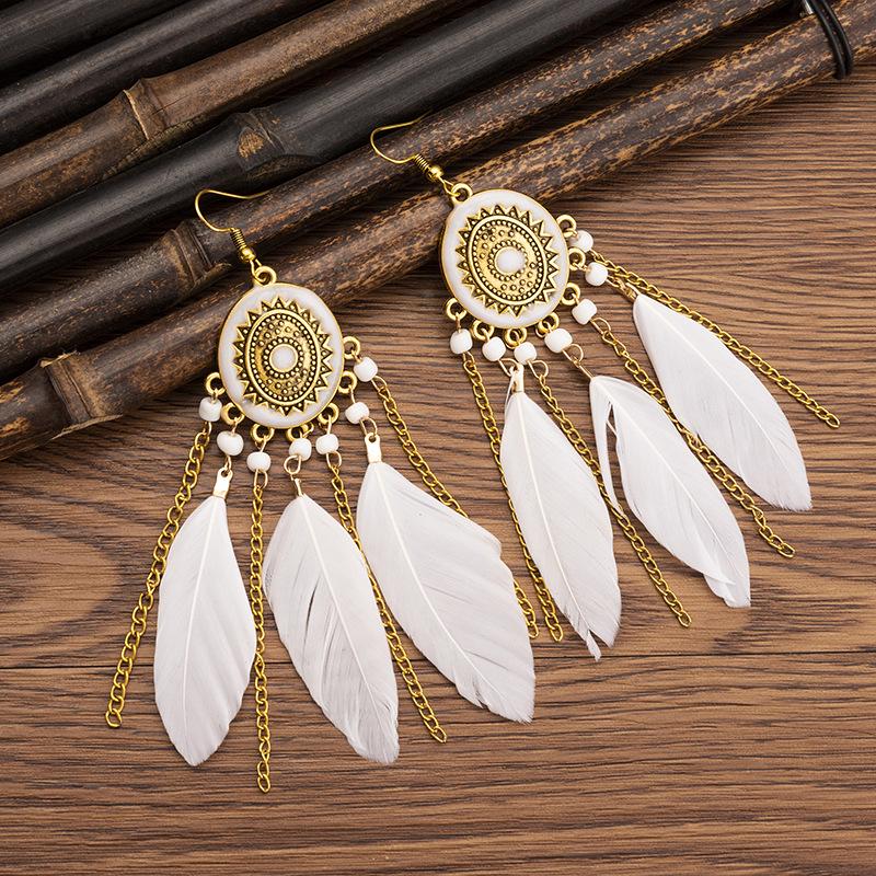 Bohemian Long Tassel Feather Earrings - Trendy Douyin-Inspired Design for Women