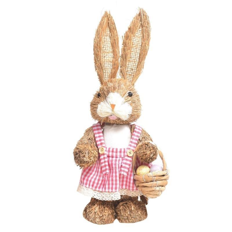 652F Easter Bunny Artificial Straw Rabbit Ornaments for Easter Theme Party Decorations Home Garden Wedding Ornaments Craft