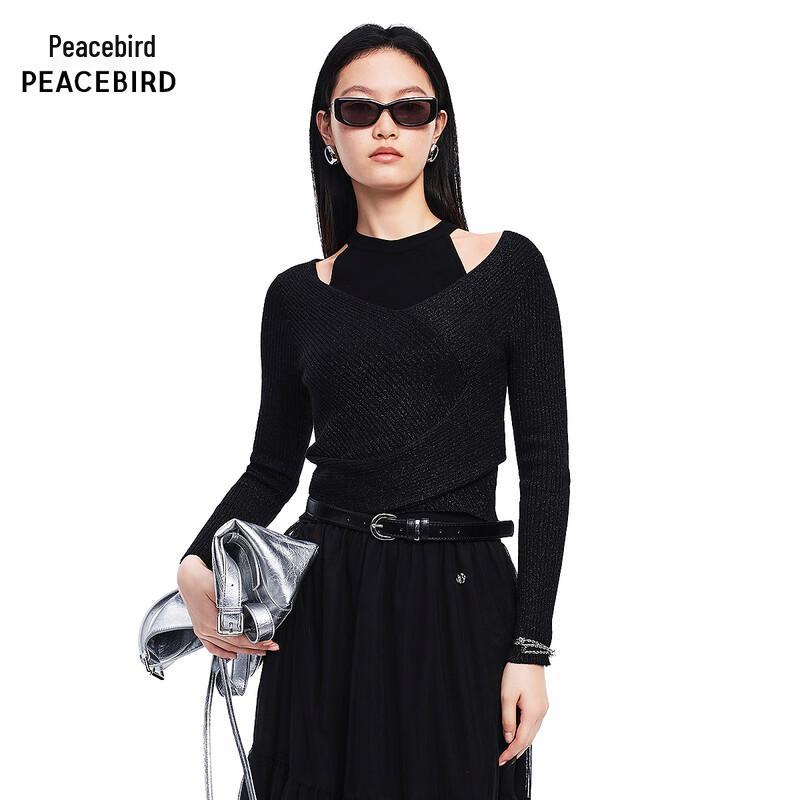 PEACEBIRD Women s V-Neck Shoulder Cutout Sweater M