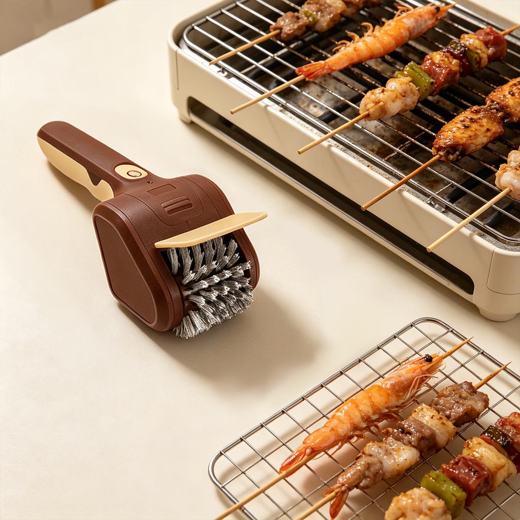 Elektrische Grillbürste mit motorisierten Edelstahlborsten zur BBQ-Grillreinigung, Heavy-Duty-Außengrill-Schaberwerkzeug mit ergonomischem Griff