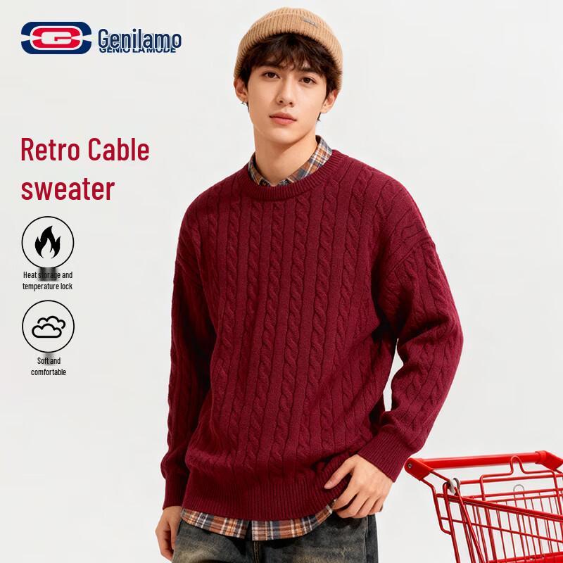 

GENIOLAMODE Men s Retro Cable Knit Sweater 2XL
