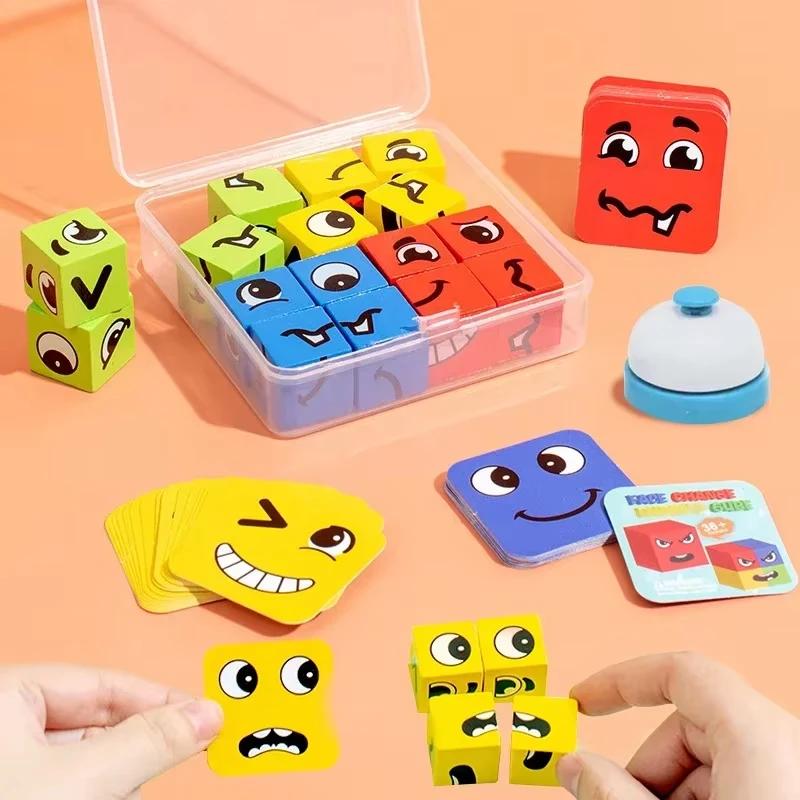 Kids Face Change Expression Game Construction Blocks Montessori Cube Table Game Plaything Early Educational Toys For Kids Gifts