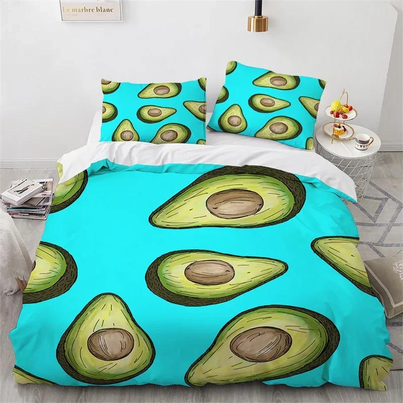 

3D Avocado Duvet Cover Microfiber Cute Fruit Comforter Cover Cartoon Avocado Faces Bedding Set Full For Kids Boys Girls Adults EU Single(135x200cm)