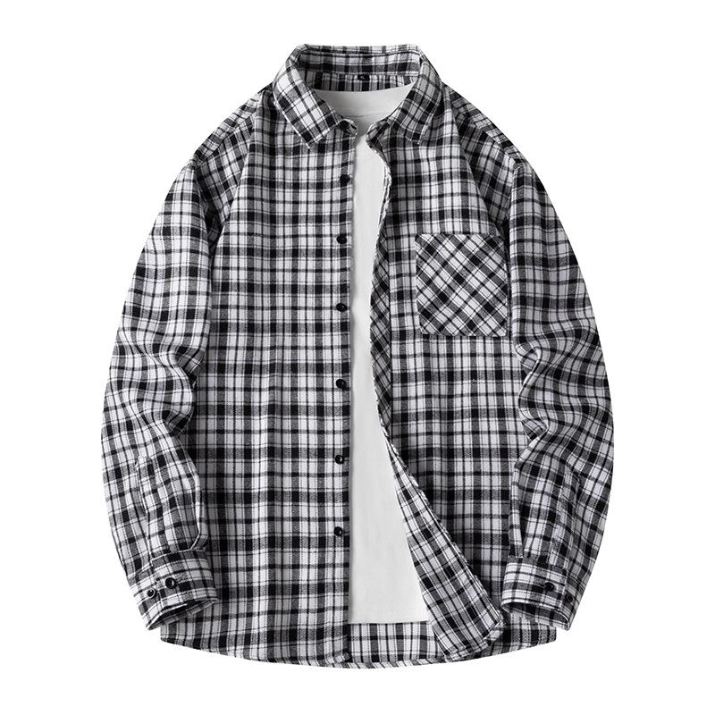 Spring and Autumn Long Sleeved Checkered Shirt for Men, Retro Loose Casual Shirt Jacket