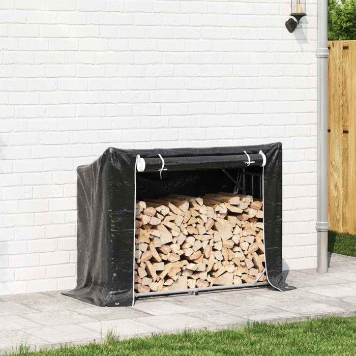 VidaXL Firewood Rack and Rain Cover Galvanized Steel, Log Storage, Fireplace Log Holder, 4104941