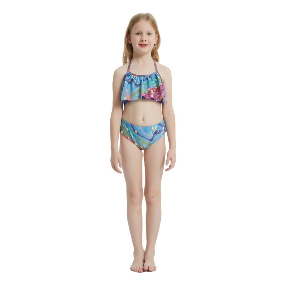 Costume da Bagno Sirena per Bambina 3 Pezzi Squame Coda di Sirena Set Bikini Bambini Spiaggia Piscina Cosplay Outfit da Bagno