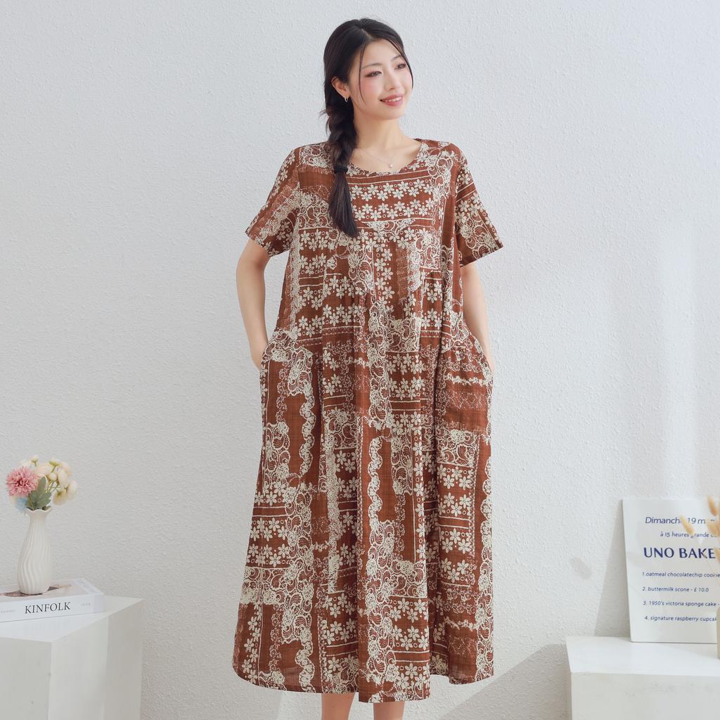 Dimanaf 2025 Women Plus Size Spring Summer Dress Floral Dress Basic Vintage Loose Long Dress Maxi