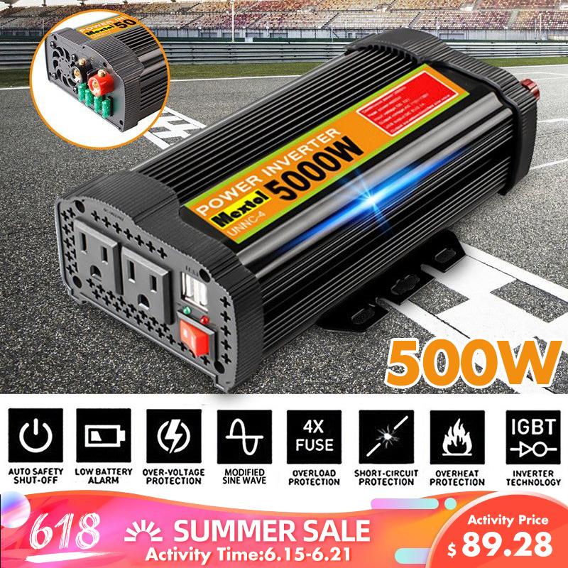 Black 12000W Peak Car Power Inverter 12VDC To 110V/220VAC USB Sine Wave Converter Kit