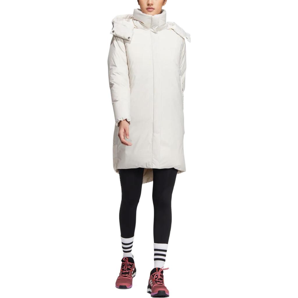 adidas Damen Daunenmantel mit abnehmbarer Kapuze Lange Länge Damenmäntel Weiß HN2114