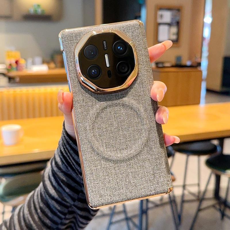 Applicable to Huawei MateX6/x5 mobile phone case, linen brown cloth pattern double central axis all-inclusive matex3 folding magnetic case