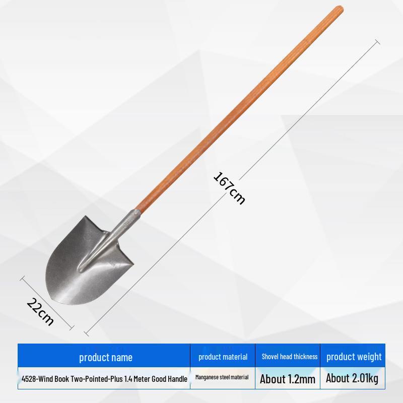 Iron Shovel with Manganese Steel Square Head & Wooden Handle, Natural Color, Large Size for Construction