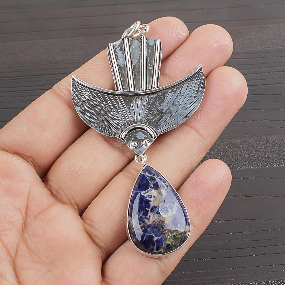 

Natural Sodalite Gemstone 925 Sterling Silver Jewelry Designer Pendant 3.02 AJP-2074