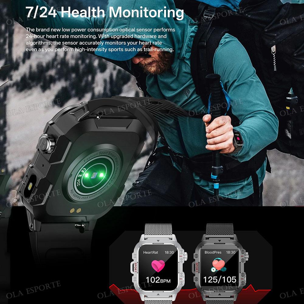 New Outdoors Smart Watch LED Flashlight IP68 WaterProof Multi-Sport Mode Heart Rate Blood Oxygen Monitoring Men Smartwatch