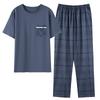 Pure cotton pajamas men's summer thin 1011 new short-sleeved trousers loose large size can be worn outside loungewear suit