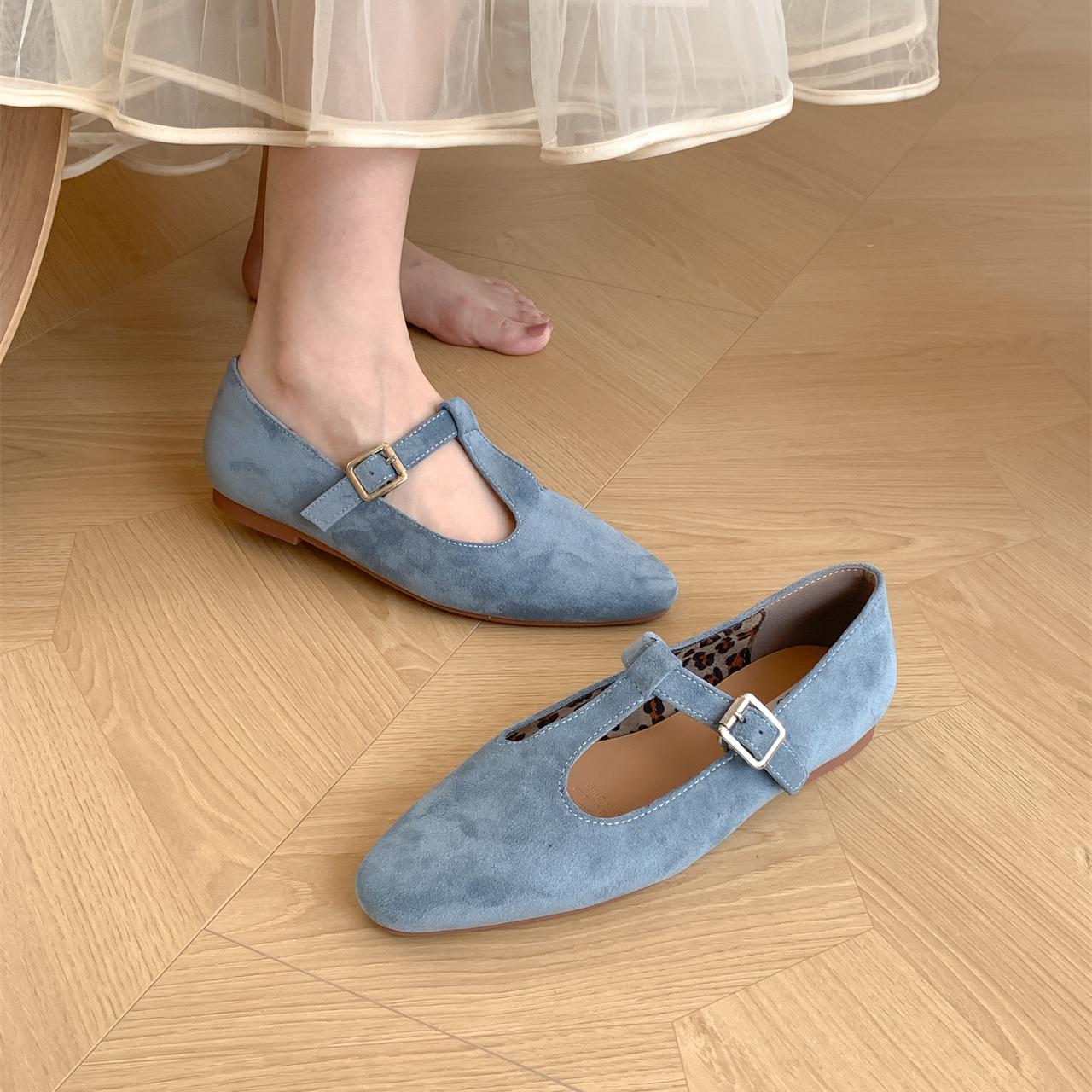 

Fashion Bailamos Brand Women Flats Women s T-shaped Buckle Flats Autumn Soft Sandals Fashion Retro Ballet Shoes 40 небесно-голубой