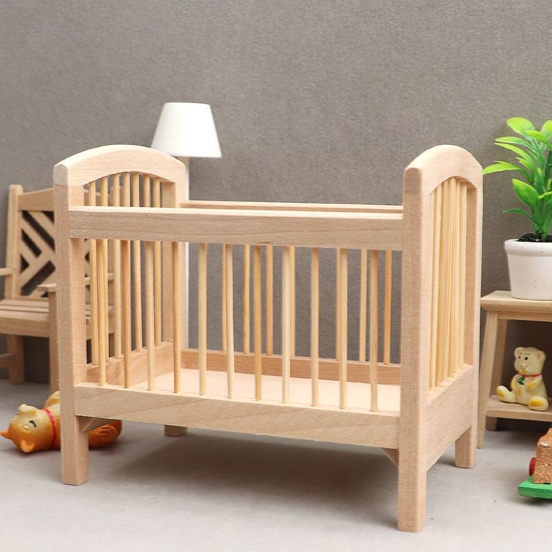 Dollhouse Miniature Furniture Baby Cradle Micro Bassinet Toy Girls Pretend Role for Play House Supply for Doll House Acc