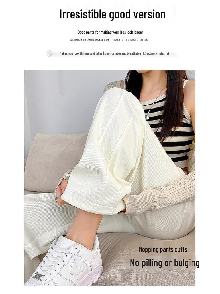 Women's High Waist 145cm Loose Wide-Leg Spring/Autumn Pants for Petite