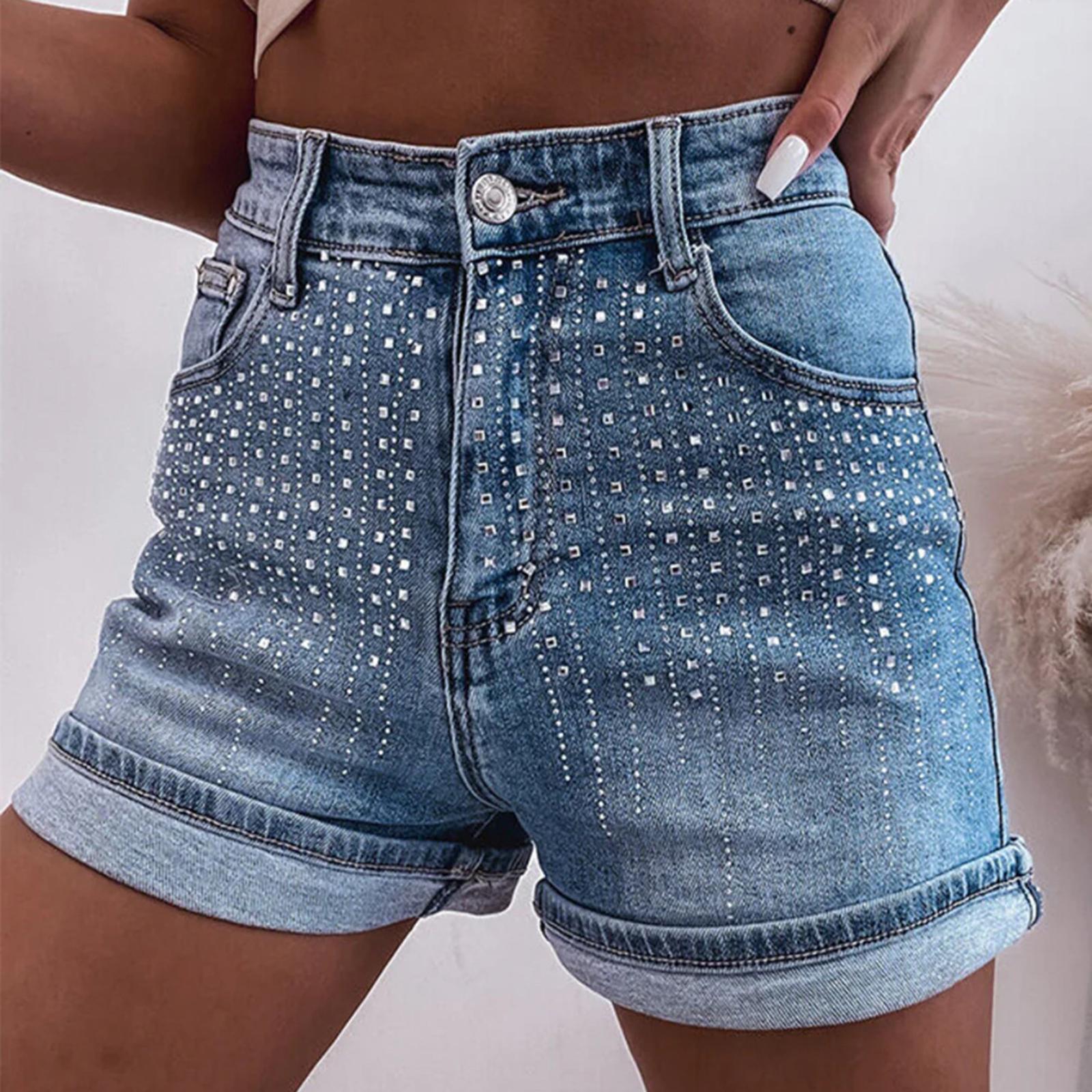 Женские джинсовые шорты с высокой талией, мешковатые, широкие штанины, повседневные джинсовые шорты S синий