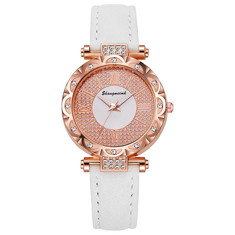 Damen Quarzuhr mit Strass-Zifferblatt und Lederarmband