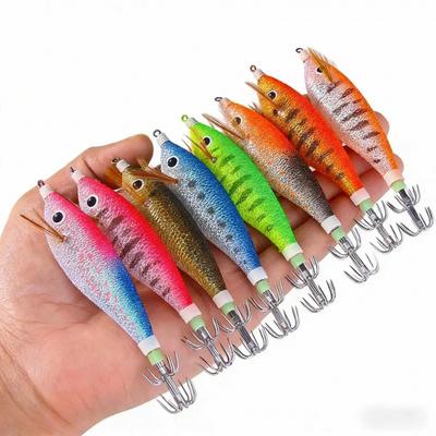 Lure Sea Fishing Freshwater Universal Luminous Wooden Shrimp Fake Bait11CM13GSet of Squid Hooks Hard Bait Fishing Lure