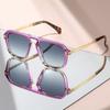 Retro-style simple double-beam flat-top flat mirror metal temple, versatile decorative sunglasses for daily wear