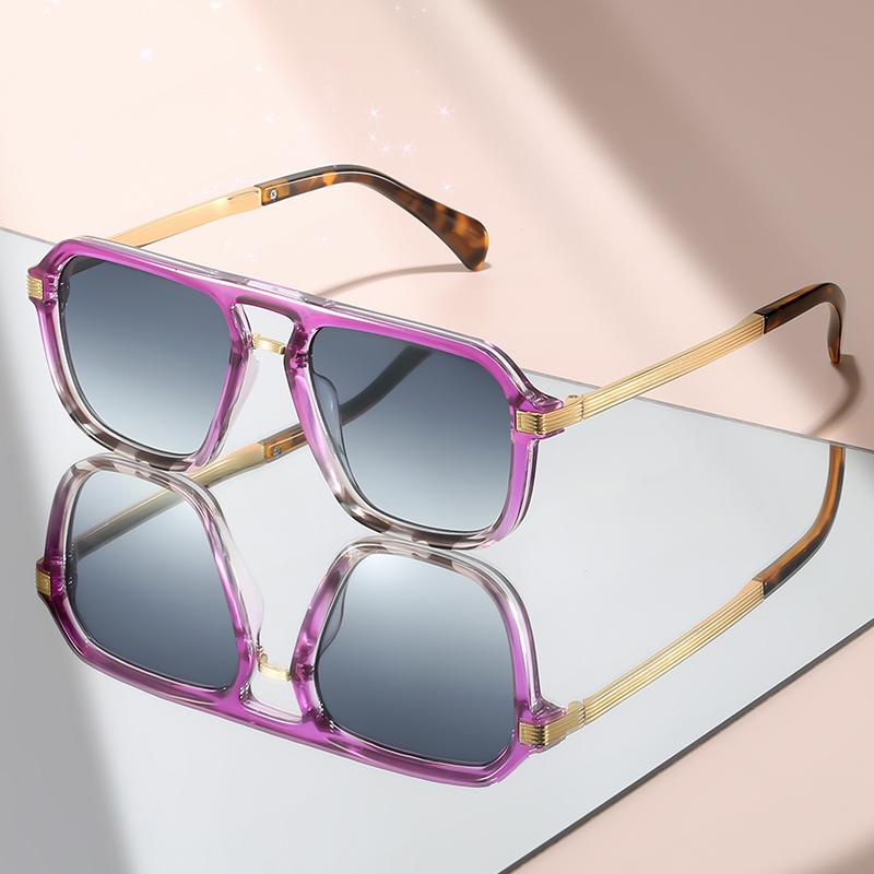 Retro-style simple double-beam flat-top flat mirror metal temple, versatile decorative sunglasses for daily wear