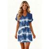 Women's Fashion Print V-Neck Short Sleeve Pocket Casual Pullover Dress