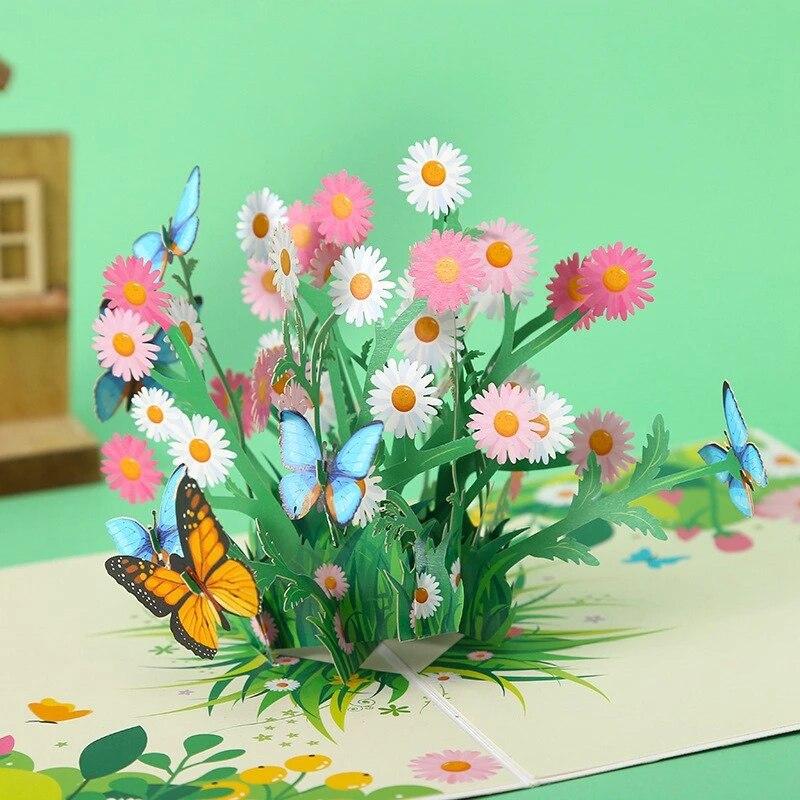 3D Pop-Up Cards Flowers Birthday Card Anniversary Gifts Postcard Maple Cherry Tree Wedding Invitations Congratulation Card Gift