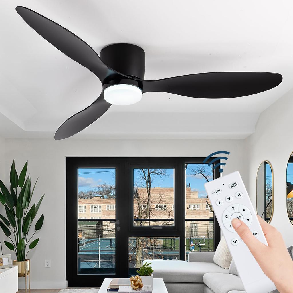 Ceiling Fans With Lights 42/52 Inch Led 3 Color 6 Speeds DC Motor Fans Remote Control Low Floor Decorative Fans With Lighting