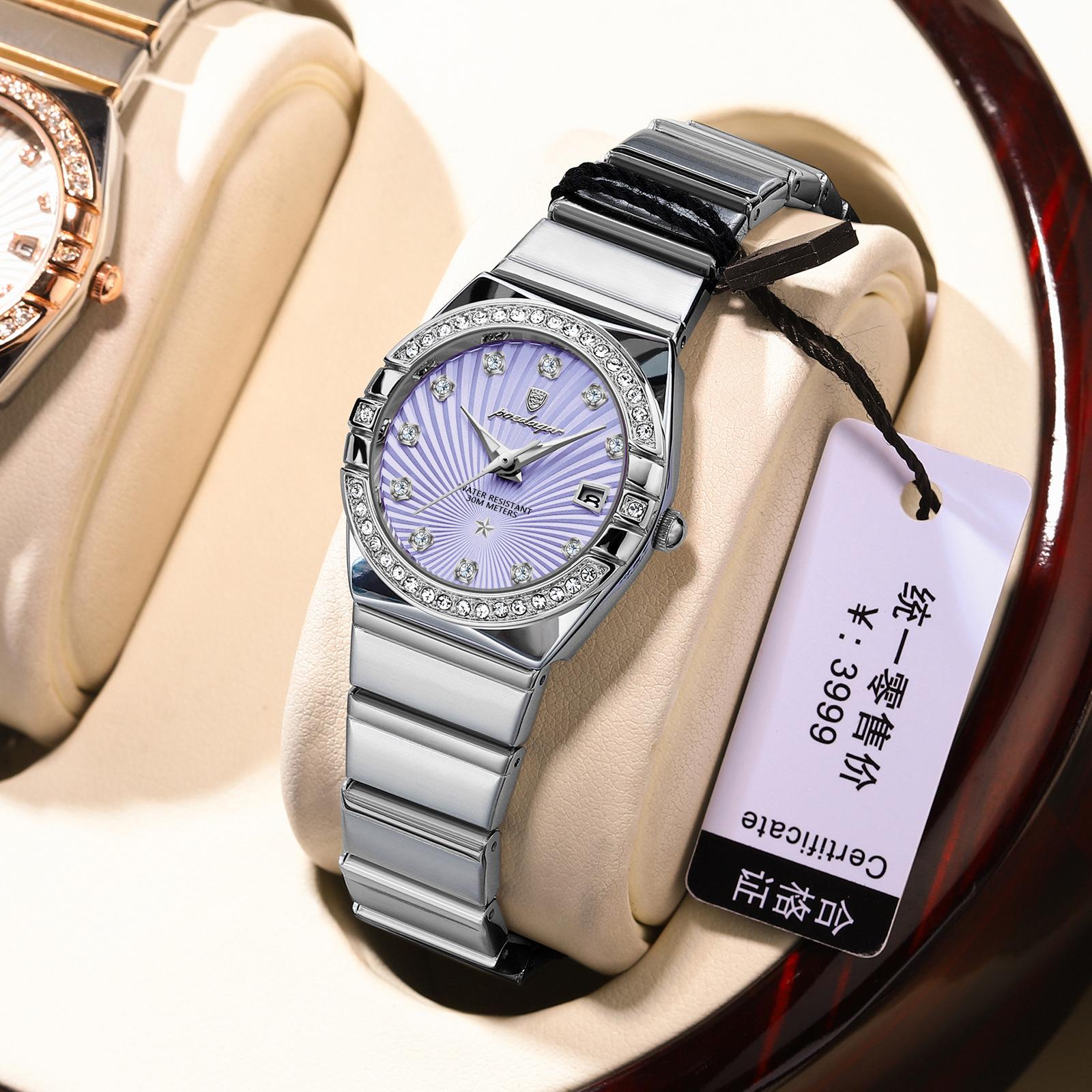 

POEDAGAR National Top Women Watch Luxury Brand Waterproof Ultra Thin New Luminous Quartz Watch Female Clock Wristwatch P302Silver shell with pur