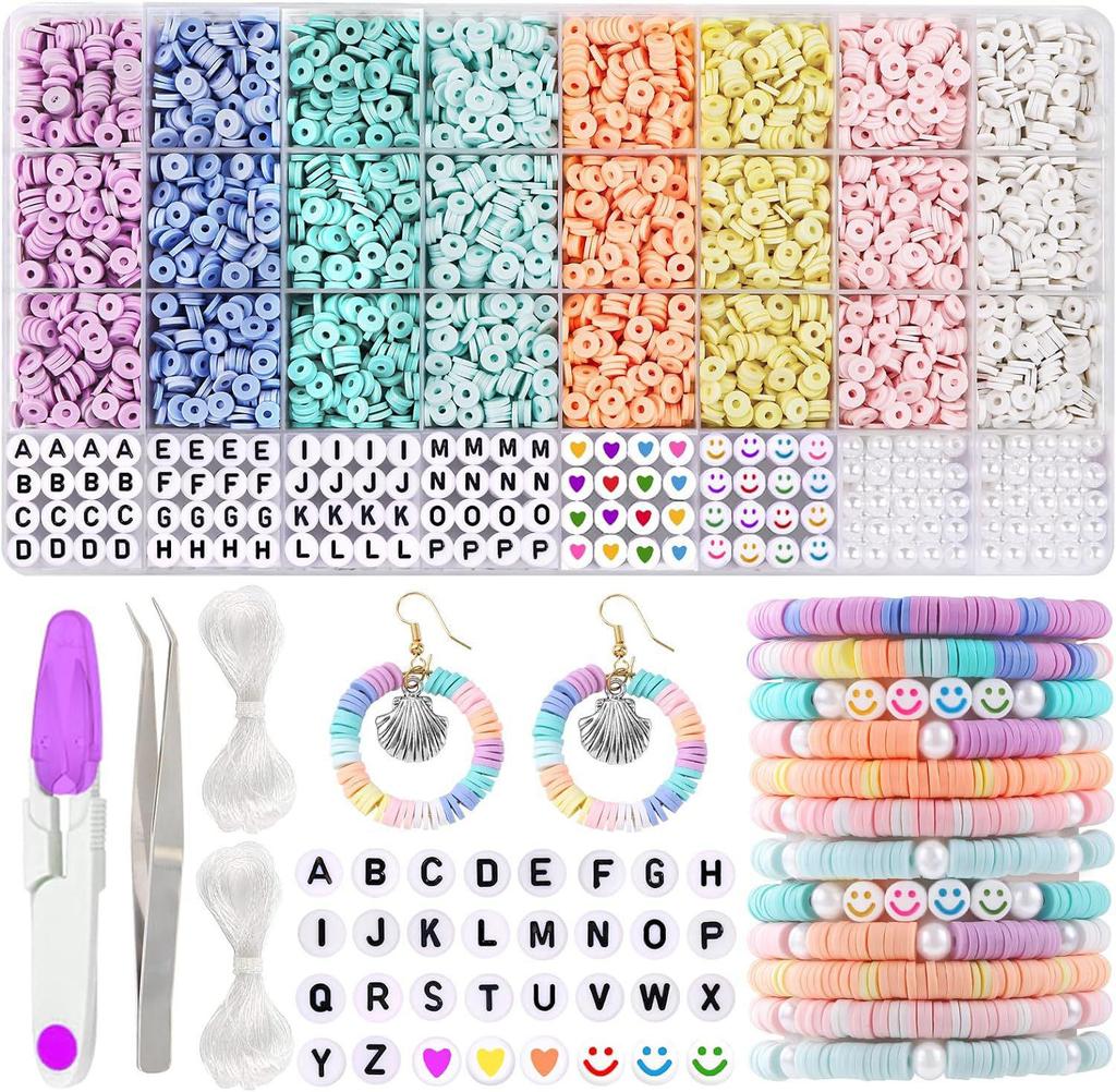 Polymer Clay and Letter Beads Friendship Bracelet Kit - 4000 Beads, 32 Grids