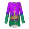Women's Fashionable Round Neck Raglan Long Sleeved Carnival Printed Casual Pullover Top
