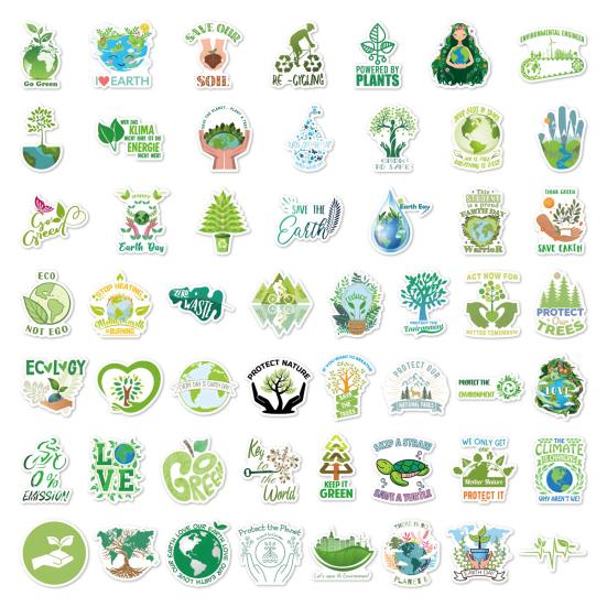 106Pcs/Set Handbook Decal Waterproof Cup Patterns Decorative Green Environmental Theme Self-Adhesive Graffiti Sticker Supply