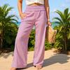 2026 Women's Loose Striped Smocked Cotton Linen Casual Pants