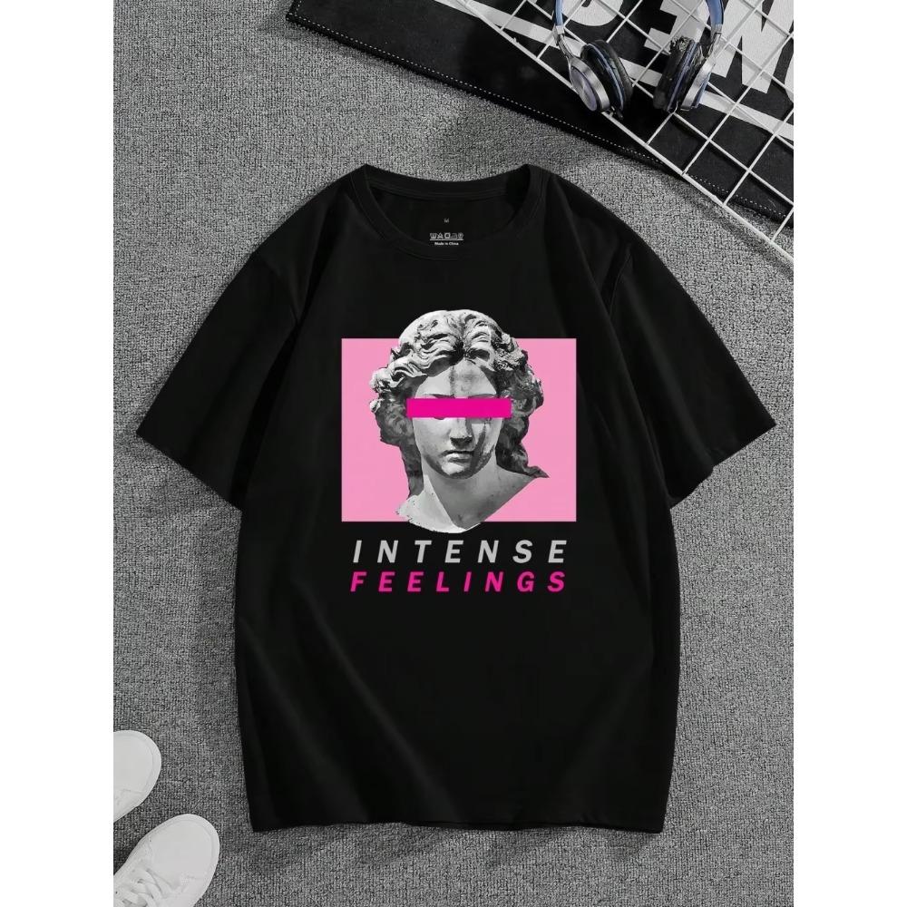 Intensive Gefühle Parodie Skulptur Kunstdruck Kleidung Männer Übergröße Atmungsaktives T-Shirt Sommer Locker Lässig Kurzarm Baumwoll-Tee