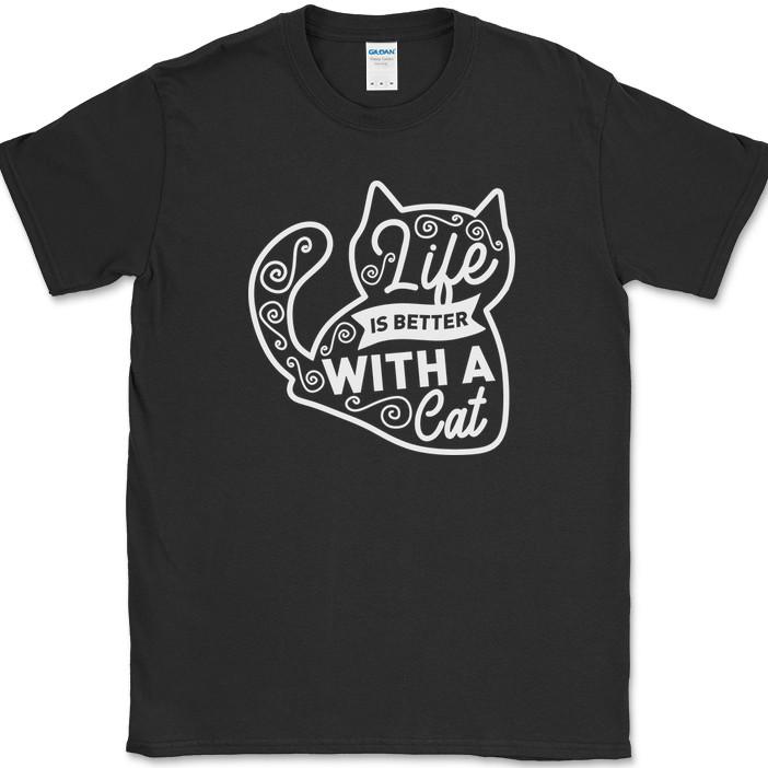 Life Is Better With A Cat T-Shirt Funny Humor Novelty Tee