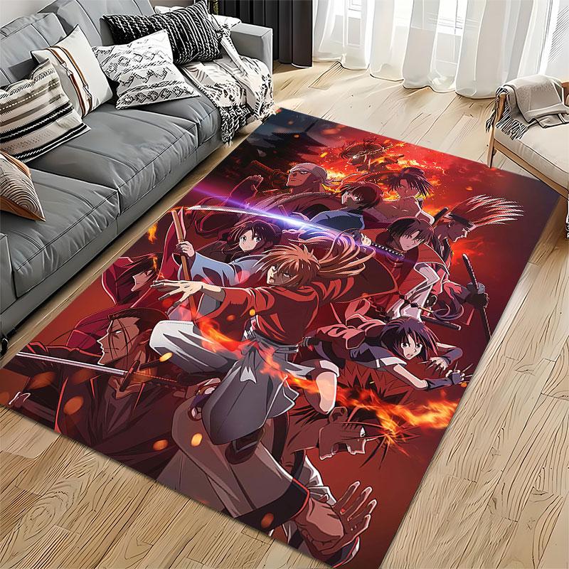 Samurai Anime Battle Scene suitable as a non-slip mat for the living room or bedroom sofa