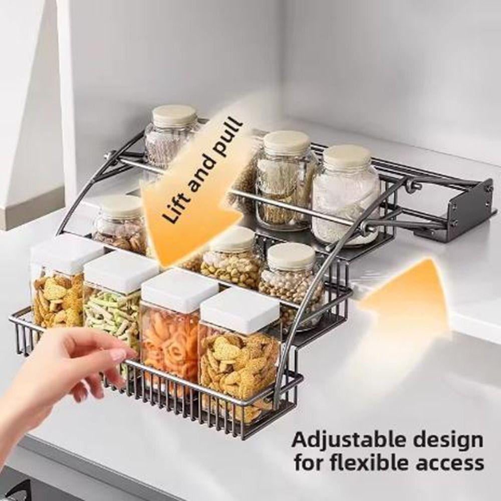 Large Capacity Pull Down Cabinet Spice Rack Space Saving Retractable Spice Rack  Bathroom